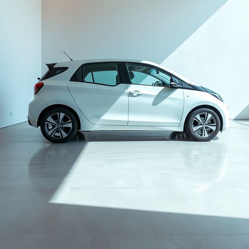 Novi bijeli hatchback u čistom studijskom prostoru s azurnim akcentima